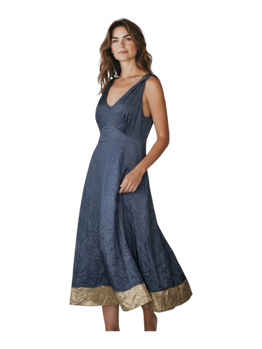 Vintage Y2K Banana Republic Silk Dress Sleeveless Blue Midi Grayish Blue Size 6